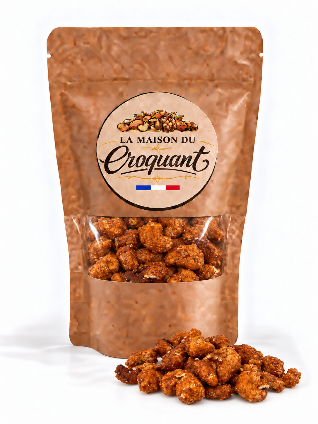 Noix de Cajou Caramélisées Banane Chocolat sachet kraft Noix de Cajou Caramélisées Banane Chocolat – Image 1